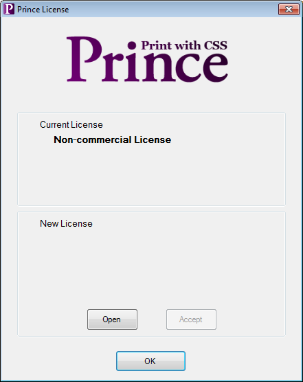 Image showing the license window with the open button