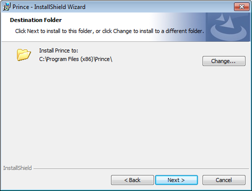 The installer's installation location screen